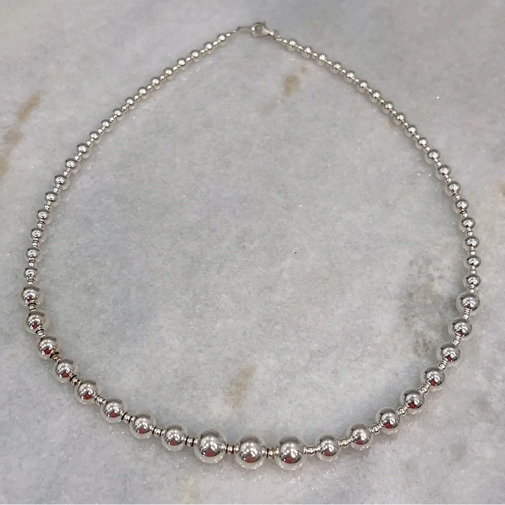 Sterling Silver Graduated Beaded Ball Necklace - Picture 5 of 12